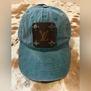 Teal Cap with Brown Leather Patch